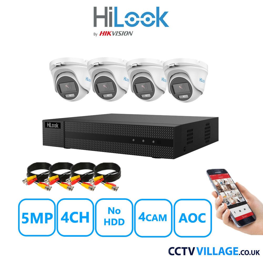 HiLook 5MP CCTV Kit 4 Channel DVR-204Q-M1 with 4 Turret Cameras THC-T159-MS White No HDD Full Kit