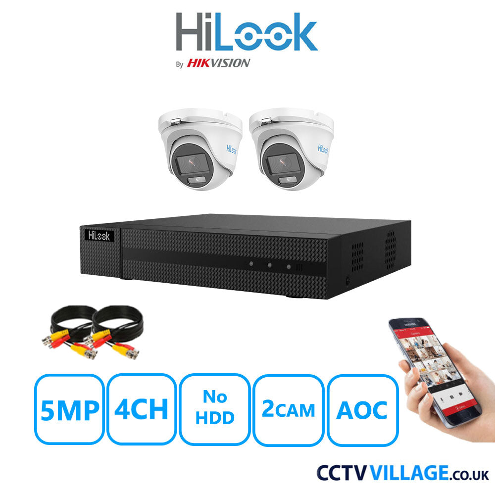 HiLook 5MP CCTV Kit 4 Channel DVR-204Q-M1 with 2 Turret Cameras THC-T159-MS White No HDD Full Kit