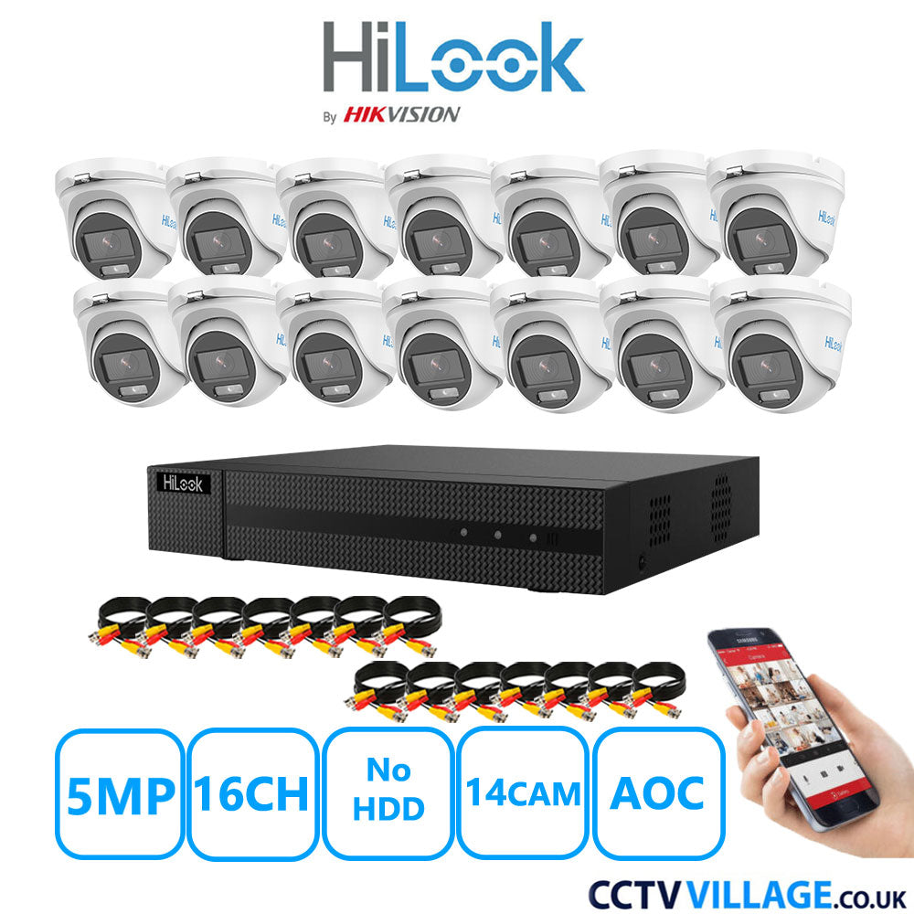 HiLook 5MP CCTV Kit 16 Channel DVR-216Q-M1 with 14 Turret Cameras THC-T159-MS White No HDD Full Kit