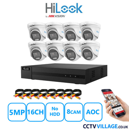 HiLook 5MP CCTV System 16 Channel DVR-216Q-M1 with 8 Turret Cameras THC-T159-MS White No HDD Full Kit