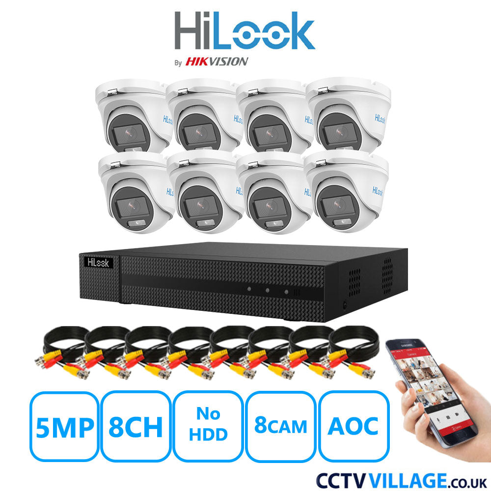 HiLook 5MP CCTV Kit 8 Channel DVR-208Q-M1 with 8 Turret Cameras THC-T159-MS White No HDD Full Kit