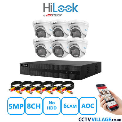 HiLook 5MP CCTV System 8 Channel DVR-208Q-M1 with 6 Turret Cameras THC-T159-MS White No HDD Full Kit