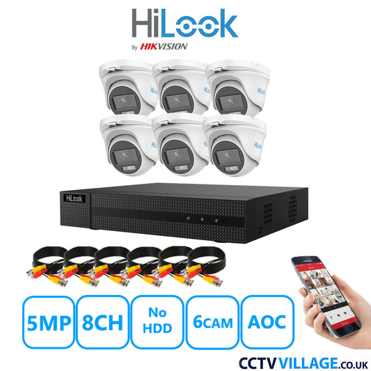 HiLook 5MP CCTV Kit 8 Channel DVR-208Q-M1 with 6 Turret Cameras THC-T159-MS White No HDD Full Kit