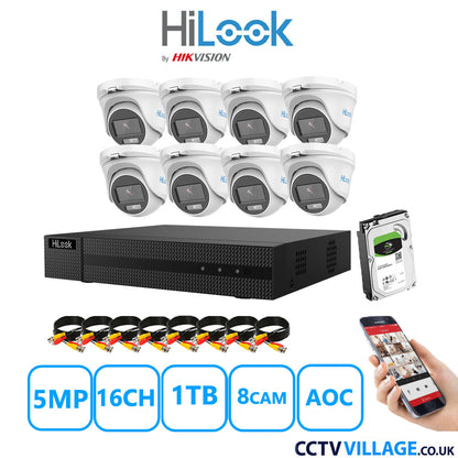 HiLook 5MP CCTV System 16 Channel DVR-216Q-M1 with 8 Turret Cameras THC-T159-MS White 1TB HDD Full Kit