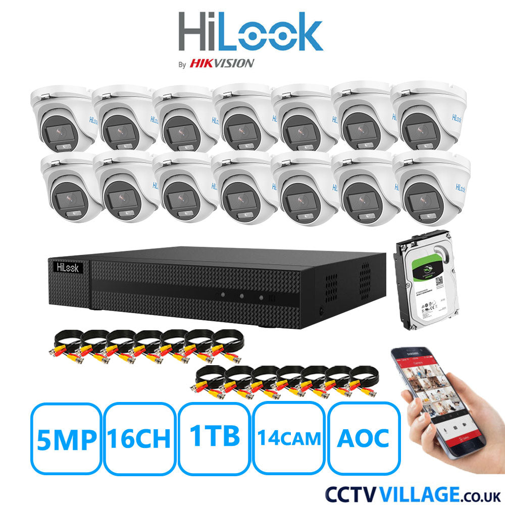 HiLook 5MP CCTV Kit 16 Channel DVR-216Q-M1 with 14 Turret Cameras THC-T159-MS White 1TB HDD Full Kit