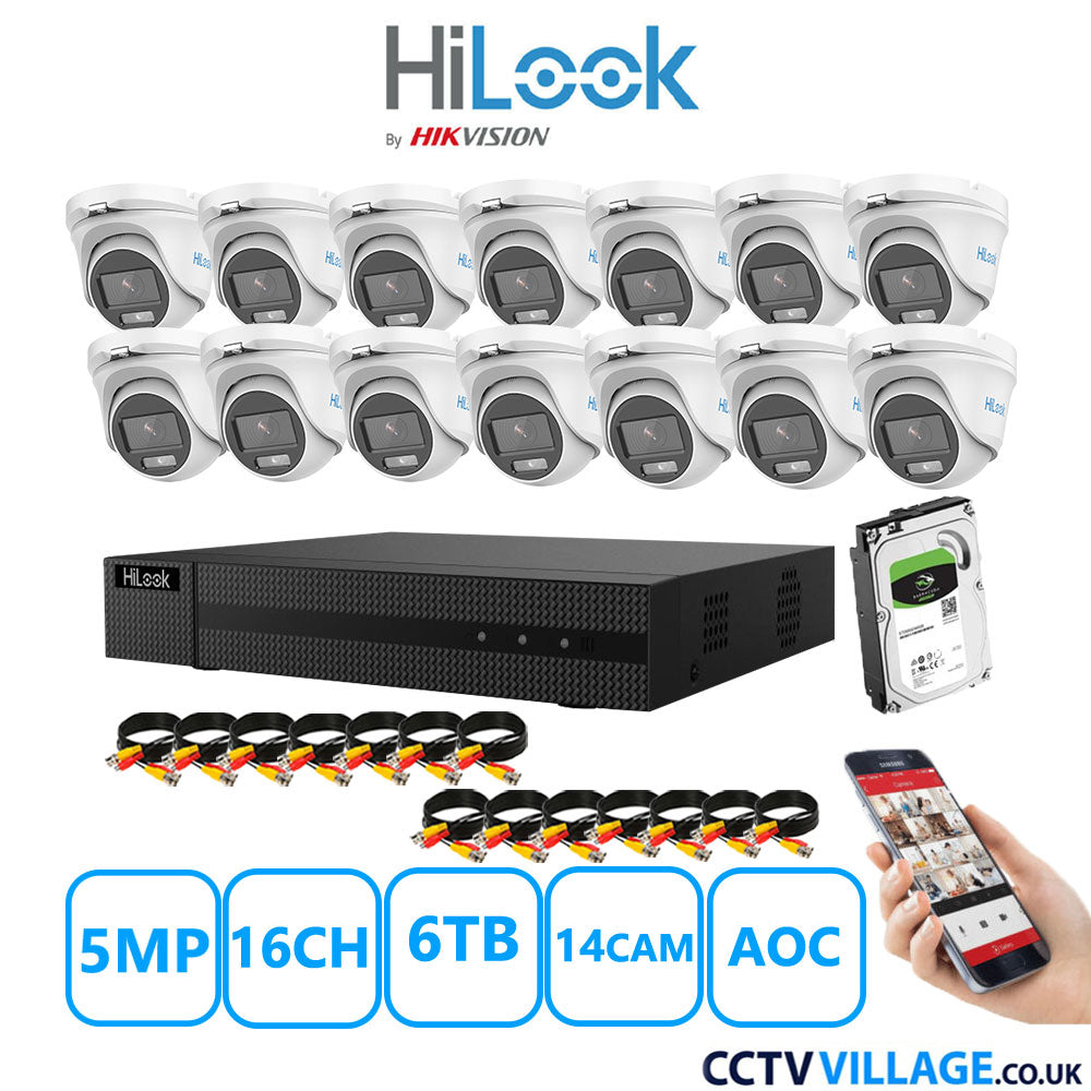 HiLook 5MP CCTV Kit 16 Channel DVR-216Q-M1 with 14 Turret Cameras THC-T159-MS White 6TB HDD Full Kit