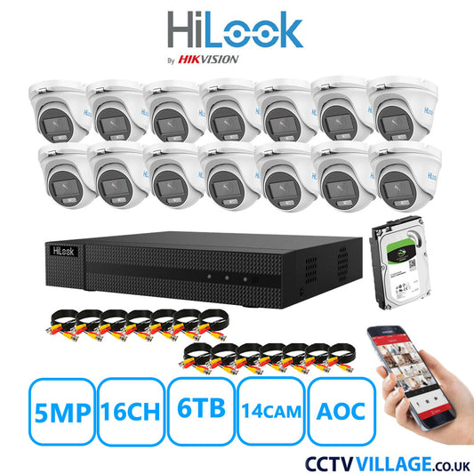 HiLook 5MP CCTV Kit 16 Channel DVR-216Q-M1 with 14 Turret Cameras THC-T159-MS White 6TB HDD Full Kit