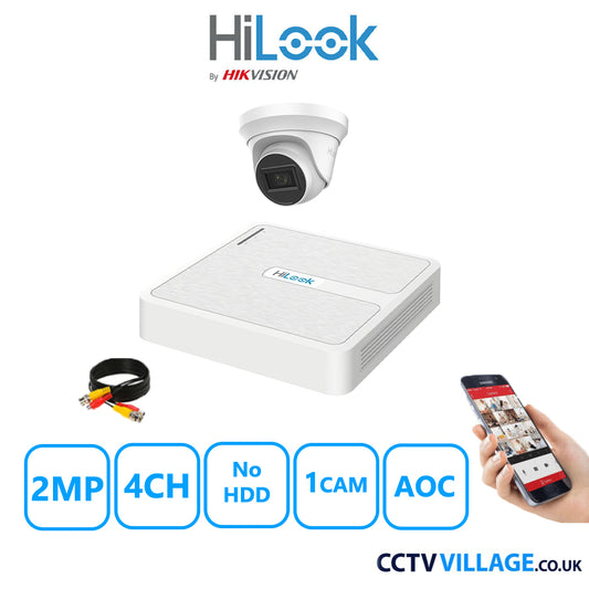 HiLook 2MP CCTV Kit 4 Channel DVR-104G-K1 with 1 Turret Camera THC-T220-MS White No HDD Full Kit