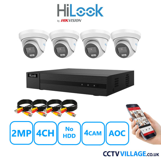 HiLook 2MP CCTV Kit 4 Channel DVR-204G-K1 with 4 Turret Cameras THC-T229-MS White No HDD Full Kit