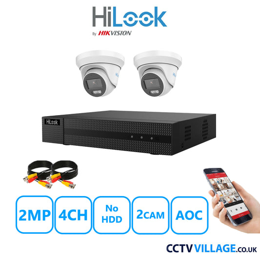 HiLook 2MP CCTV System 4 Channel DVR-204G-K1 with 2 Turret Cameras THC-T229-MS White No HDD Full Kit