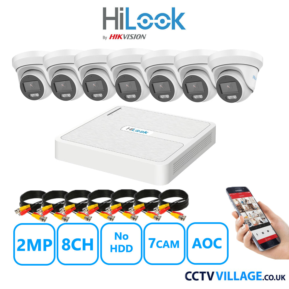 HiLook 2MP CCTV Kit 8 Channel DVR-108G-K1 with 7 Turret Camera THC-T229-MS White No HDD Full Kit