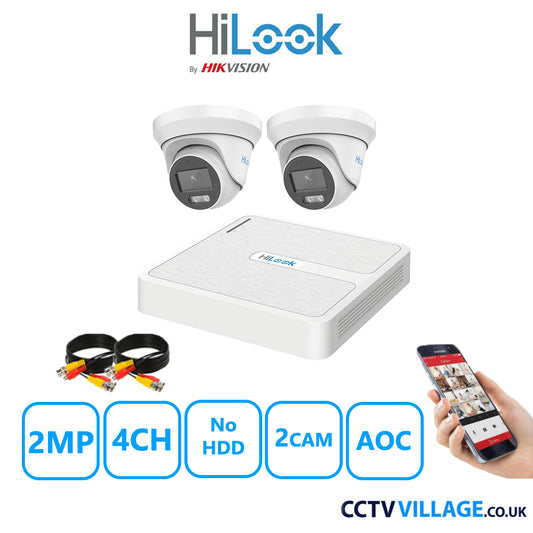 HiLook 2MP CCTV System 4 Channel DVR-104G-K1 with 2 Turret Cameras THC-T229-MS White NO HDD Full Kit