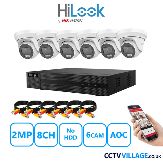 HiLook 2MP CCTV System 8 Channel DVR-208G-K1 with 6 Turret Cameras THC-T229-MS White No HDD Full Kit