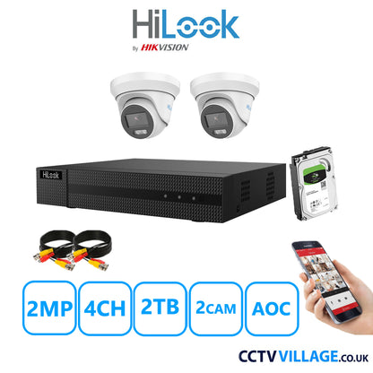 HiLook 2MP CCTV System 4 Channel DVR-204G-K1 with 2 Turret Cameras THC-T229-MS White 2TB HDD Full Kit