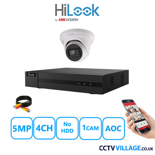 HiLook 5MP CCTV System 4 Channel DVR-204Q-M1 with 1 Turret Camera THC-T250-MS White No HDD Full Kit