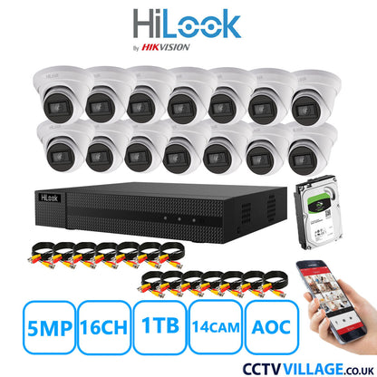 HiLook 5MP CCTV System 16 Channel DVR-216Q-M1 with 14 Turret Cameras THC-T250-MS White 1TB HDD Full Kit