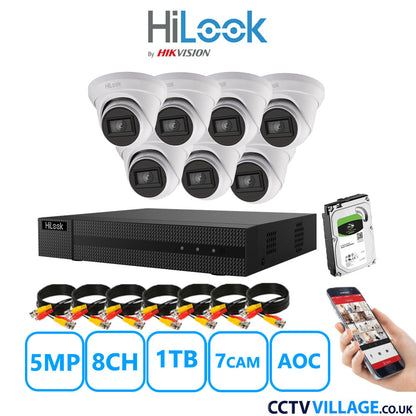 HiLook 5MP CCTV System 8 Channel DVR-208Q-M1 with 7 Turret Cameras THC-T250-MS White 1TB HDD Full Kit