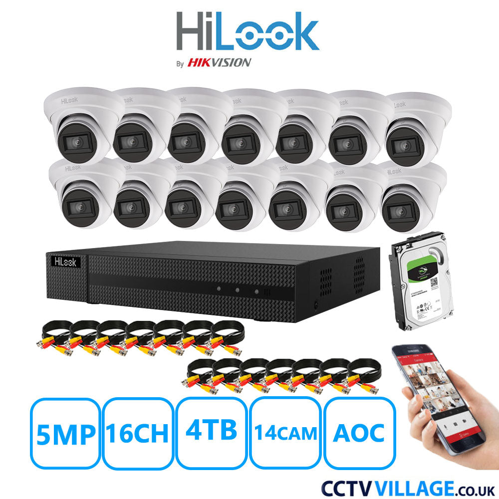 HiLook 5MP CCTV Kit 16 Channel DVR-216Q-M1 with 14 Turret Cameras THC-T250-MS White 4TB HDD Full Kit