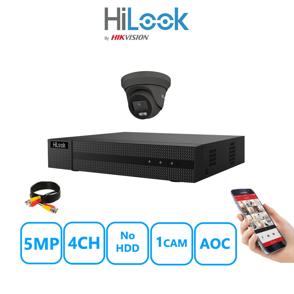 HiLook 5MP CCTV Kit 4 Channel DVR-204Q-M1 with 1 Turret Camera THC-T259-MS White No HDD Full Kit