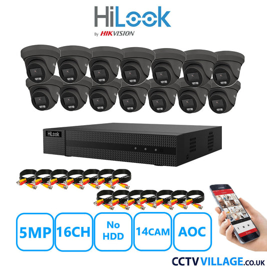 HiLook 5MP CCTV Kit 16 Channel DVR-216Q-M1 with 14 Turret Cameras THC-T259-MS Grey No HDD Full Kit