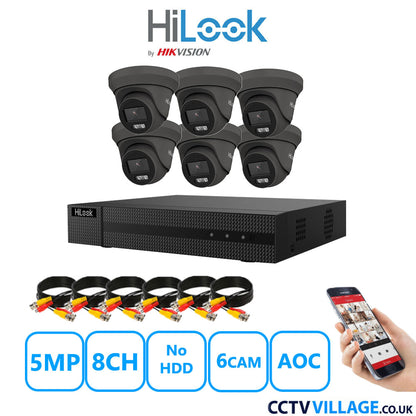 HiLook 5MP CCTV System 8 Channel DVR-208Q-M1 with 6 Turret Cameras THC-T259-MS Grey No HDD Full Kit