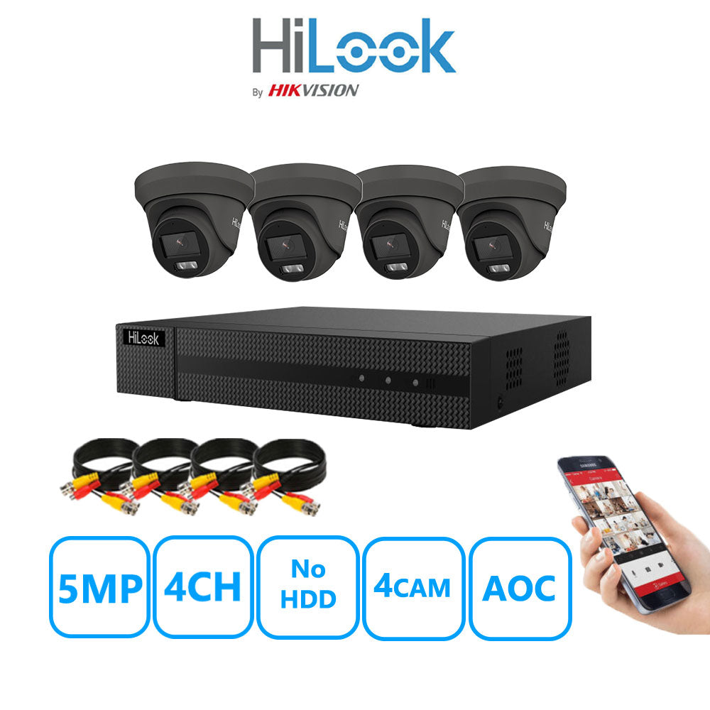 HiLook 5MP CCTV Kit 4 Channel DVR-204Q-M1 with 4 Turret Cameras THC-T259-MS White No HDD Full Kit