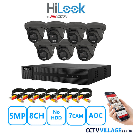 HiLook 5MP CCTV Kit 8 Channel DVR-208Q-M1 with 7 Turret Cameras THC-T259-MS Grey No HDD Full Kit