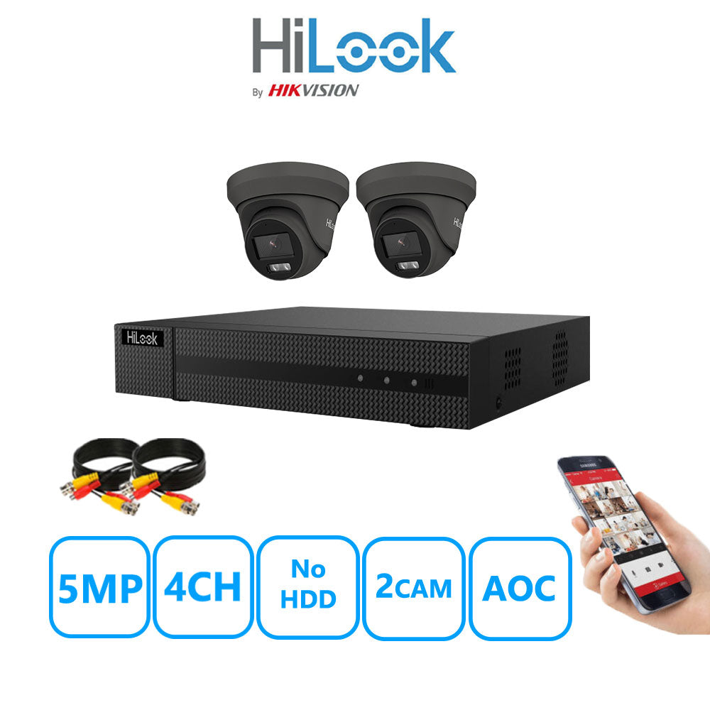 HiLook 5MP CCTV Kit 4 Channel DVR-204Q-M1 with 2 Turret Cameras THC-T259-MS White No HDD Full Kit