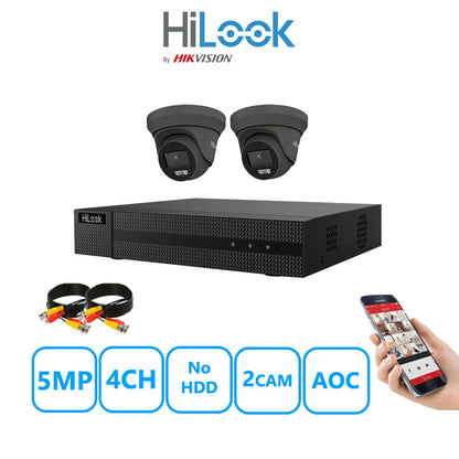 HiLook 5MP CCTV System 4 Channel DVR-204Q-M1 with 2 Turret Cameras THC-T259-MS White No HDD Full Kit