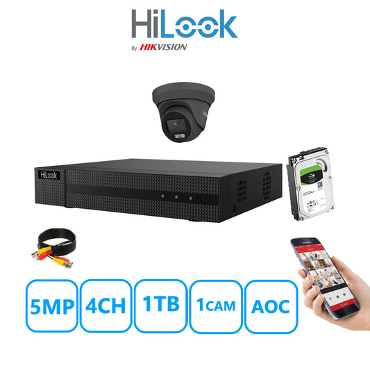 HiLook 5MP CCTV Kit 4 Channel DVR-204Q-M1 with 1 Turret Camera THC-T259-MS White 1TB HDD Full Kit