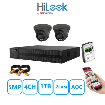 HiLook 5MP CCTV System 4 Channel DVR-204Q-M1 with 2 Turret Cameras THC-T259-MS White 1TB HDD Full Kit