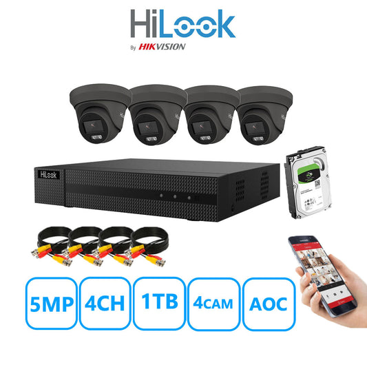 HiLook 5MP CCTV System 4 Channel DVR-204Q-M1 with 4 Turret Cameras THC-T259-MS White 1TB HDD Full Kit