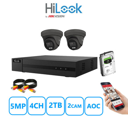 HiLook 5MP CCTV System 4 Channel DVR-204Q-M1 with 2 Turret Cameras THC-T259-MS White 2TB HDD Full Kit