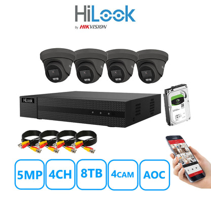 HiLook 5MP CCTV System 4 Channel DVR-204Q-M1 with 4 Turret Cameras THC-T259-MS White 8TB HDD Full Kit